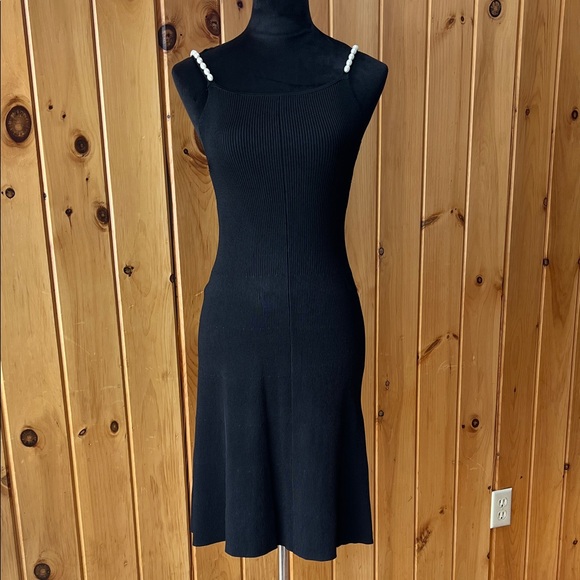 House of Harlow 1960 Dresses & Skirts - House of Harlow little black dress pearl straps ribbed‎ fit and flare NWT $198